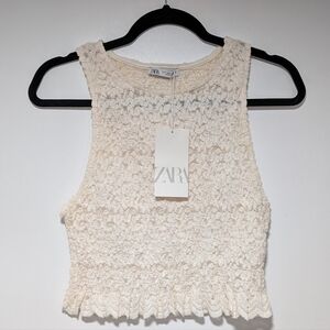 Zara Ivory Textured Crop Top, Women's Size L Or S
